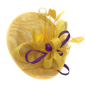 Caprilite Big Saucer Sinamay Yellow & Dark Purple Mixed Colour Fascinator On Headband Wedding Derby Ascot Races Ladies Hat